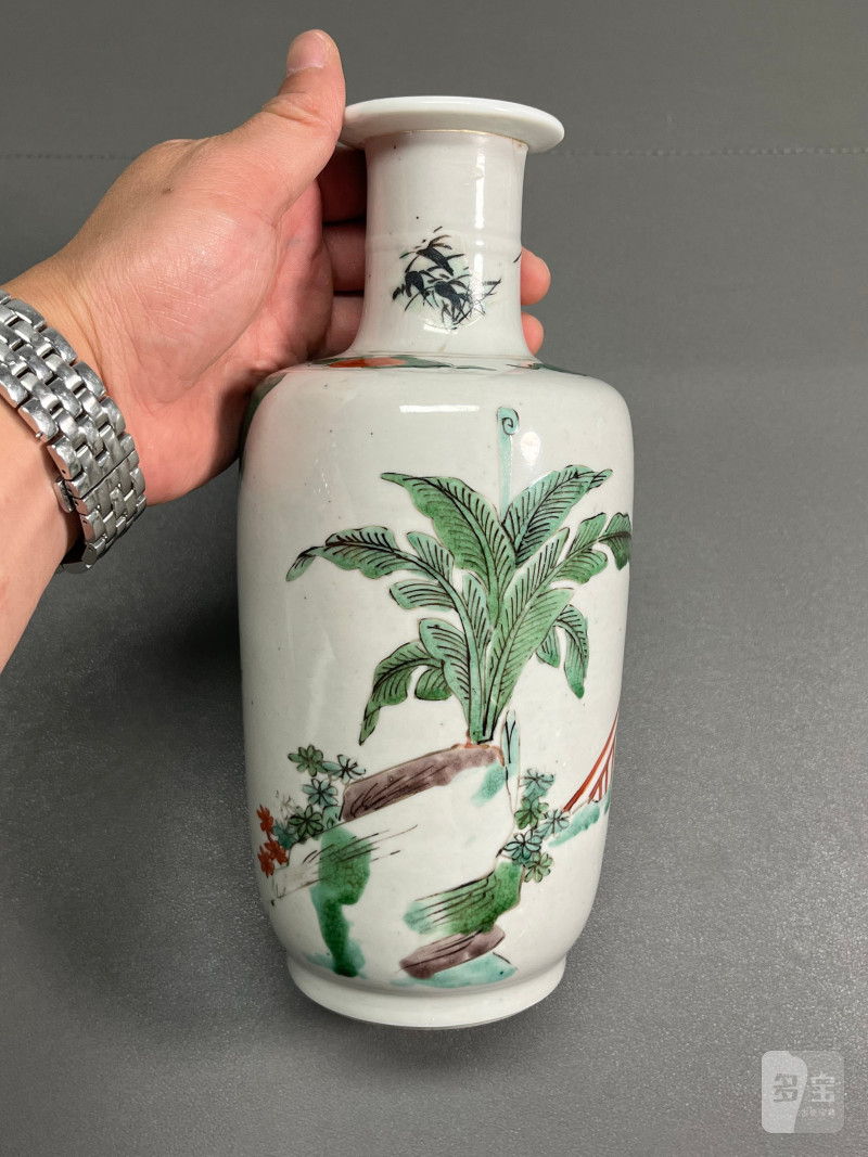 清康熙  五彩“教子”图棒槌瓶 - 图10